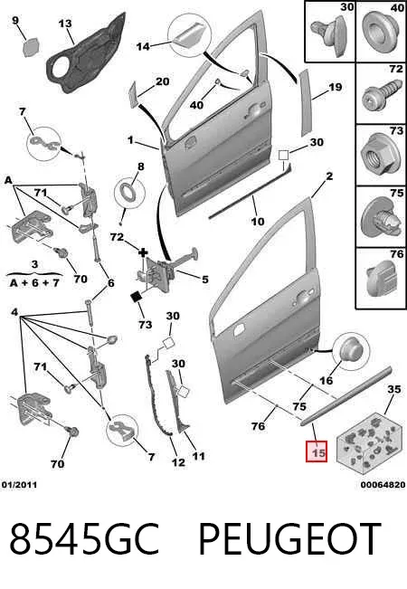 Moldura de puerta delantera derecha 8545GC Peugeot/Citroen