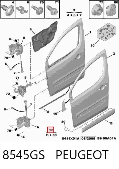 Moldura inferior de puerta delantera izquierda PEUGEOT 8545GS