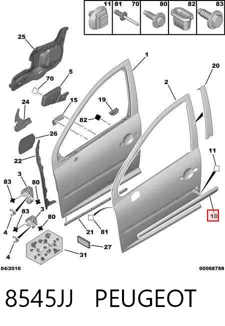Moldura de puerta delantera izquierda 8545JJ Peugeot/Citroen