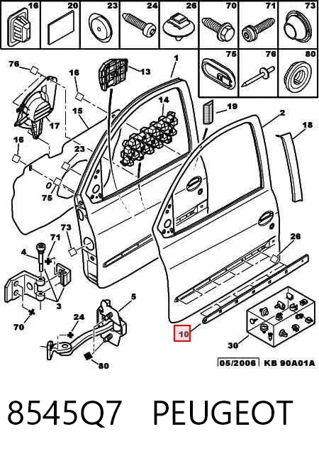 Moldura de puerta delantera izquierda 8545Q7 Peugeot/Citroen