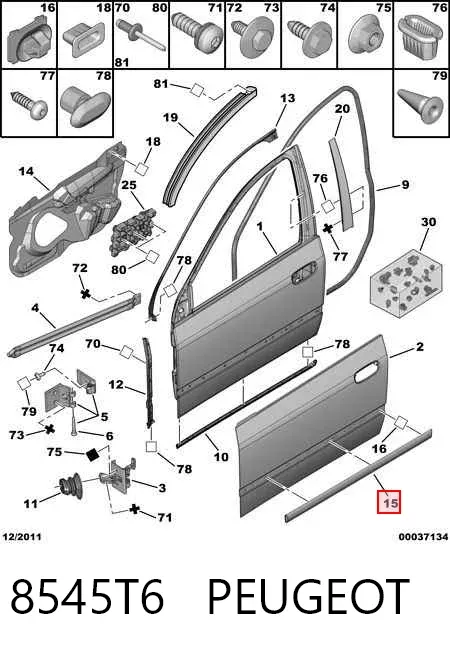 Moldura de puerta delantera derecha 8545T6 Peugeot/Citroen