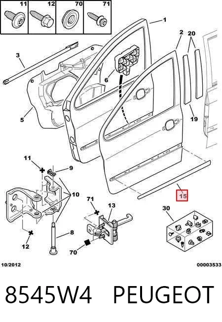 Moldura de puerta delantera izquierda 8545W4 Peugeot/Citroen