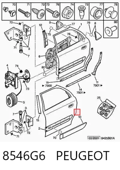 Moldura de puerta trasera derecha PEUGEOT 8546G6