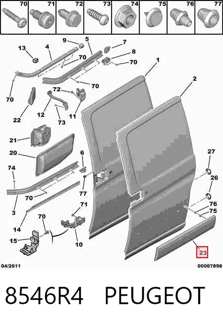 Moldura de puerta trasera derecha 8546R4 Peugeot/Citroen