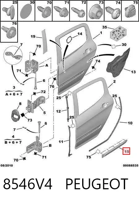 Moldura de puerta trasera derecha 8546V4 Peugeot/Citroen