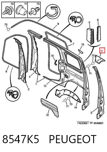 Moldura de salpicadera trasera derecha 8547K5 Peugeot/Citroen