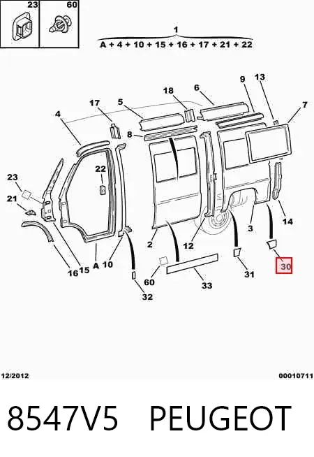 Moldura de guardabarros trasero izquierdo 8547V5 Peugeot/Citroen