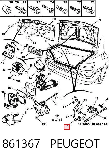 Bisagra de la tapa del maletero 861367 Peugeot/Citroen