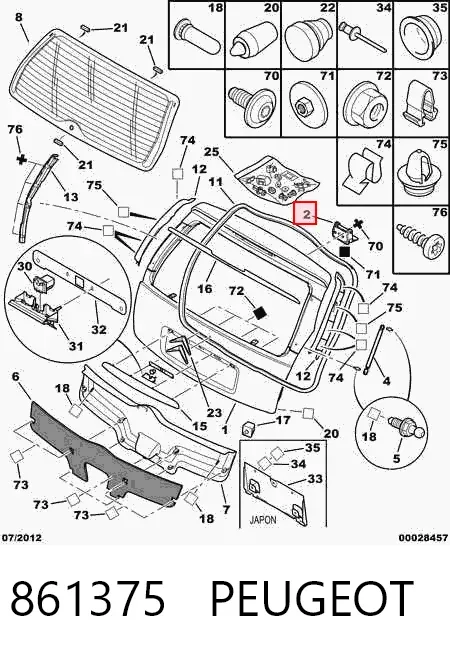 Bisagra de puerta trasera 861375 Peugeot/Citroen
