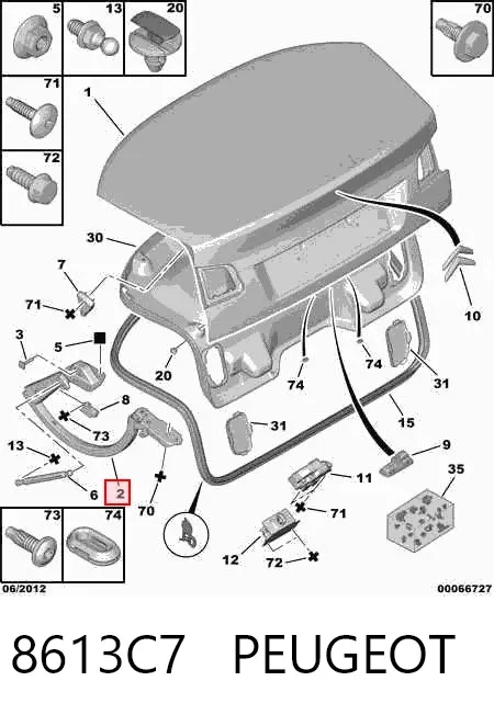 Bisagra de la tapa del maletero 8613C7 Peugeot/Citroen