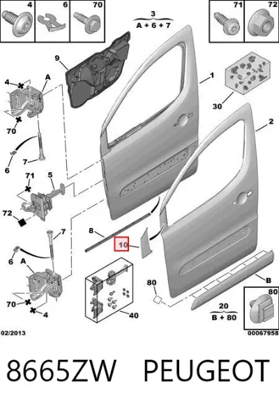 Moldura de la puerta delantera derecha PEUGEOT 8665ZW