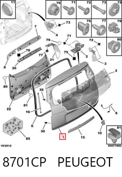 Puerta trasera del maletero (portón trasero) PEUGEOT 8701CP