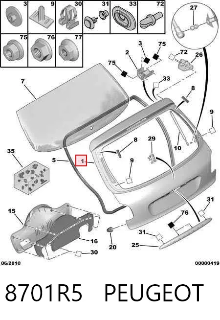 Puerta trasera 8701R5 Peugeot/Citroen