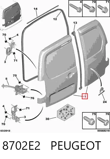Puerta trasera izquierda de furgón de doble hoja 8702E2 Peugeot/Citroen