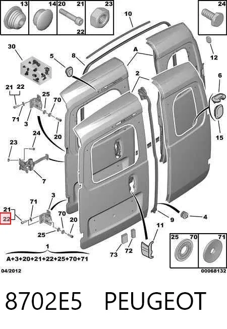 Puerta trasera izquierda de furgón de doble hoja 8702E5 Peugeot/Citroen