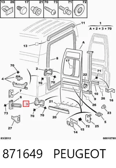 Bisagra de la puerta trasera derecha PEUGEOT 871649