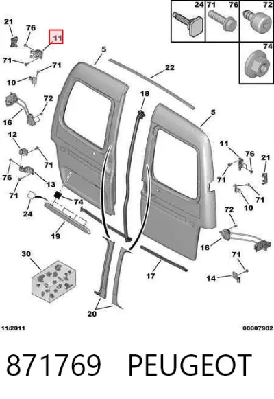 Bisagra superior izquierda de puerta trasera batiente PEUGEOT 871769