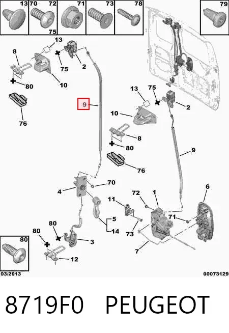 Cable de apertura de cerradura de puerta trasera izquierda 8719F0 Peugeot/Citroen