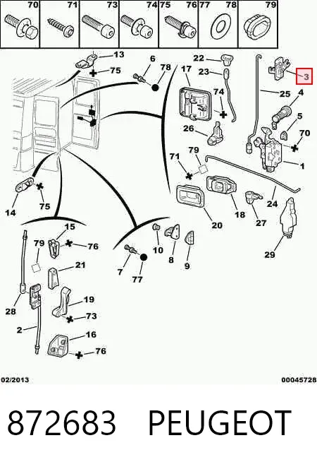 Cerradura superior de puerta trasera derecha de doble hoja 872683 Peugeot/Citroen
