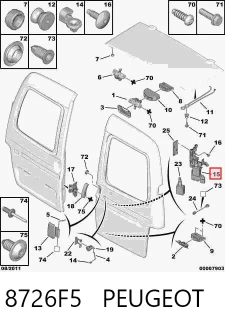 Cerradura de puerta trasera derecha de doble hoja 8726F5 Peugeot/Citroen