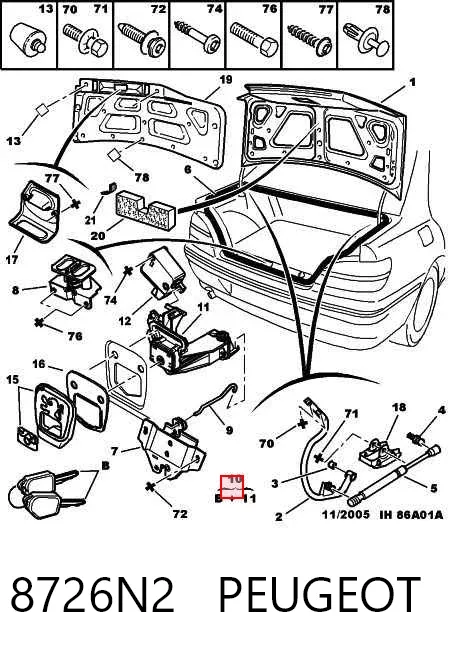 Cerradura de maletero 8726N2 Peugeot/Citroen