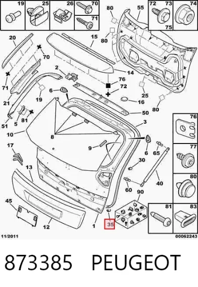 Tope de la tapa del maletero PEUGEOT 873385