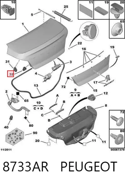 Tope de la tapa del maletero PEUGEOT 8733AR