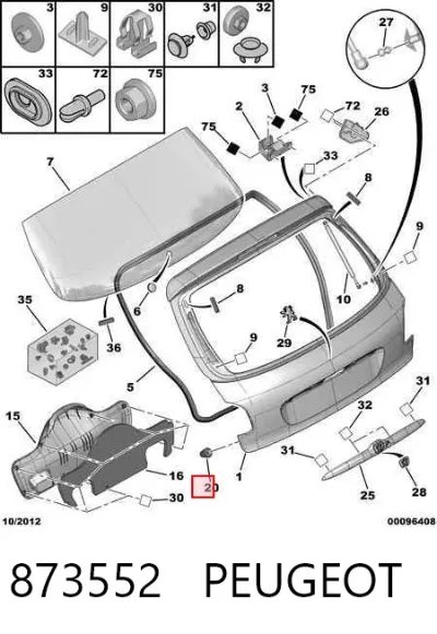 Tope de la tapa del maletero PEUGEOT 873552