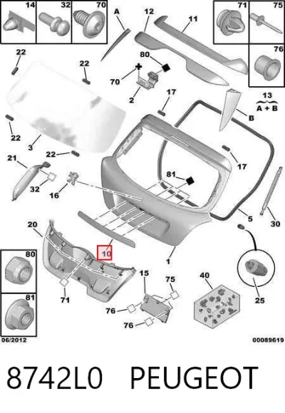 Moldura de puerta del maletero (puerta trasera 3/5) PEUGEOT 8742L0