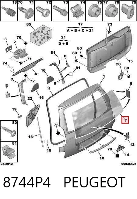 Cristal de el maletero, 3/5 puertas traseras (trastes) 8744P4 Peugeot/Citroen