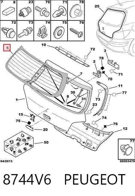 Cristal de el maletero, 3/5 puertas traseras (trastes) 8744V6 Peugeot/Citroen