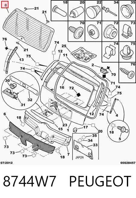Cristal de el maletero, 3/5 puertas traseras (trastes) 8744W7 Peugeot/Citroen