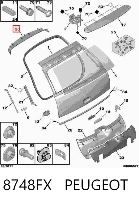 Revestimiento de tapa de maletero 8748FX Peugeot/Citroen