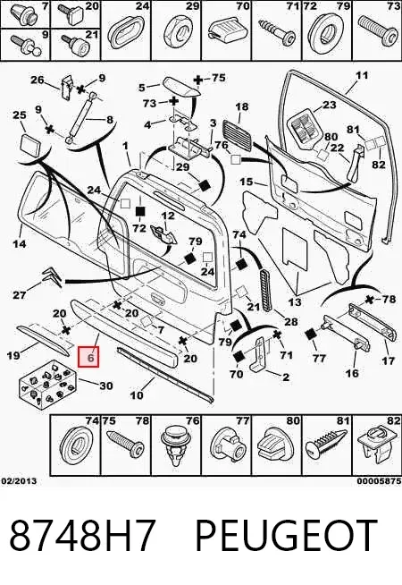 Moldura de la puerta trasera 8748H7 Peugeot/Citroen