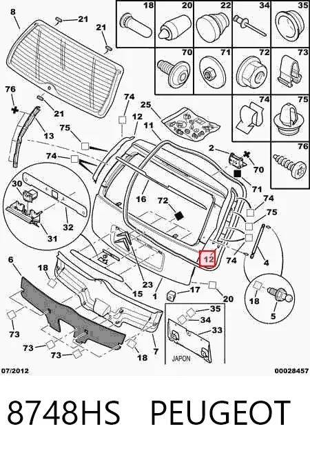 Revestimiento de tapa de maletero 8748HS Peugeot/Citroen