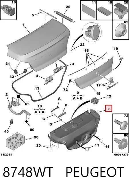Revestimiento de tapa de maletero 8748WT Peugeot/Citroen