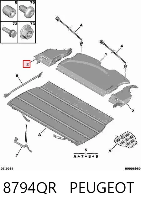 Panel izquierdo de la bandeja del maletero 8794QR Peugeot/Citroen