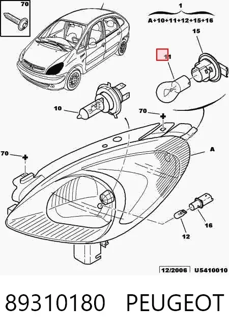 Faro derecho 89310180 Peugeot/Citroen