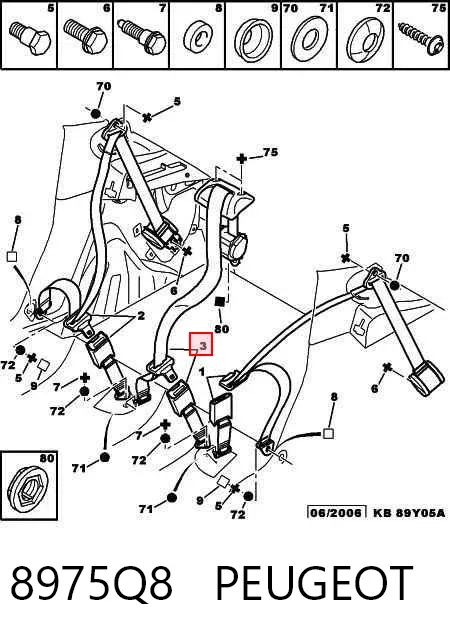 Cinturón de seguridad trasero central 8975Q8 Peugeot/Citroen