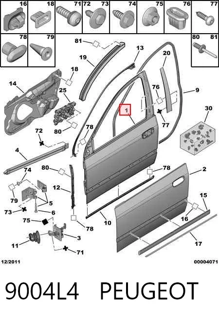 Puerta delantera derecha 9004L4 Peugeot/Citroen