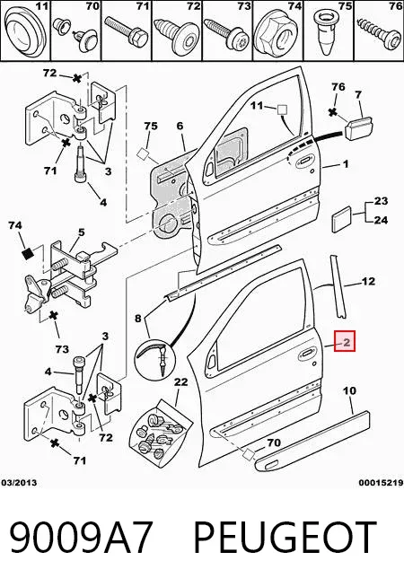 Panel lateral de puerta delantera izquierda 9009A7 Peugeot/Citroen
