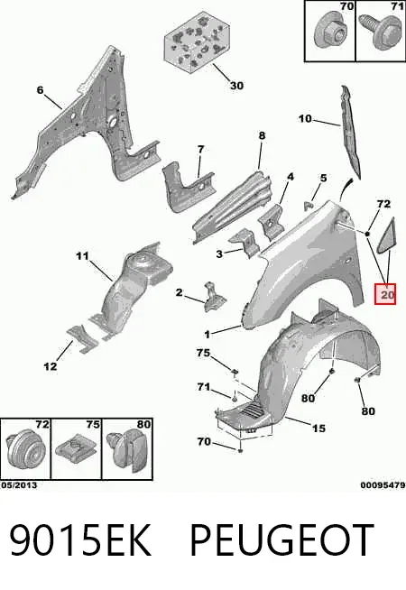 Moldura del guardabarros delantero izquierdo 9015EK Peugeot/Citroen
