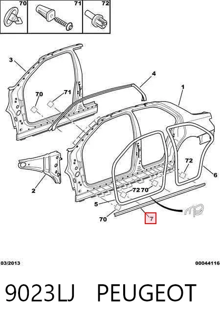 Sellador de moldura de estribo delantero izquierdo 9023LJ Peugeot/Citroen