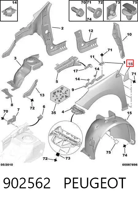 Moldura del guardabarros delantero derecho 902562 Peugeot/Citroen