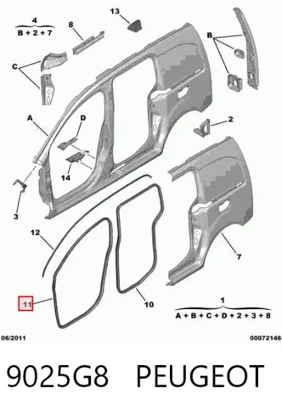 Junta de puerta trasera (en carrocería) PEUGEOT 9025G8