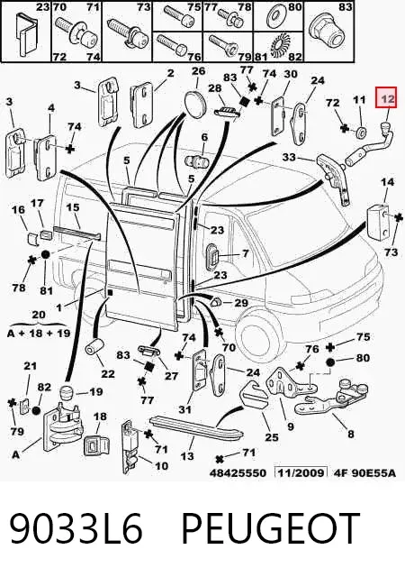 Rodillo superior derecho de puerta corrediza 9033L6 Peugeot/Citroen