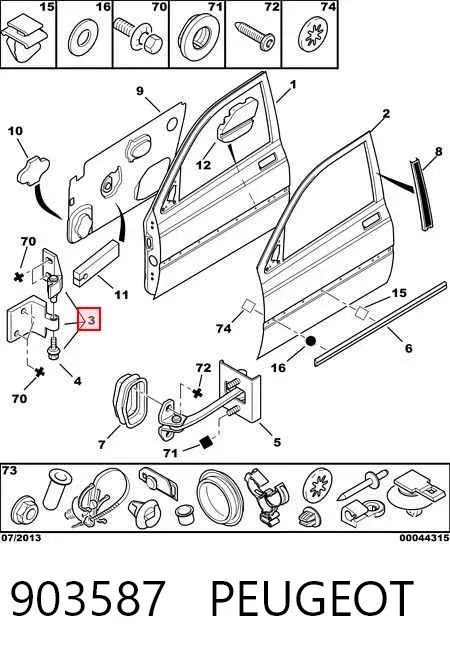 Bisagra de la puerta delantera derecha 903587 Peugeot/Citroen