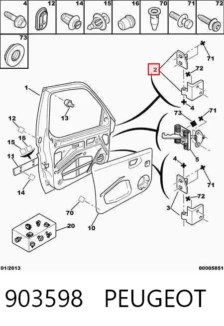 Bisagra de puerta delantera izquierda 903598 Peugeot/Citroen