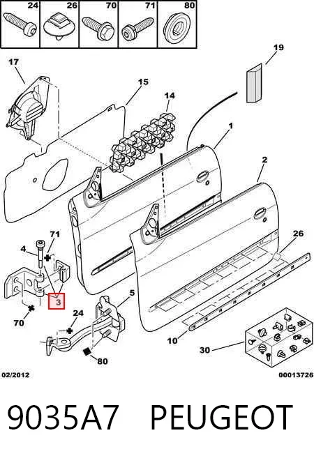 Bisagra de puerta delantera izquierda 9035A7 Peugeot/Citroen