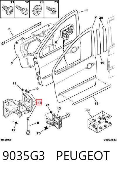 Bisagra de la puerta delantera derecha PEUGEOT 9035G3